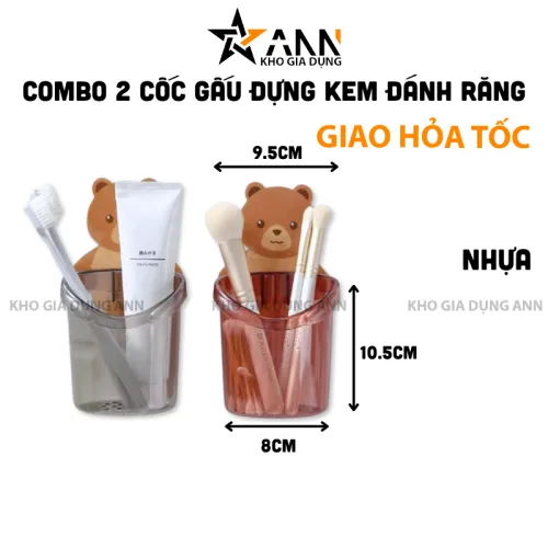 Nguồn hàng sỉ combo 2 Cốc Dán Tường Hình Gấu - Cốc Đựng Kem Đánh Răng Dao Cạo Râu Cắm Bút 10.5x8x9.5cm