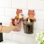 Nguồn hàng sỉ combo 2 Cốc Dán Tường Hình Gấu - Cốc Đựng Kem Đánh Răng Dao Cạo Râu Cắm Bút 10.5x8x9.5cm