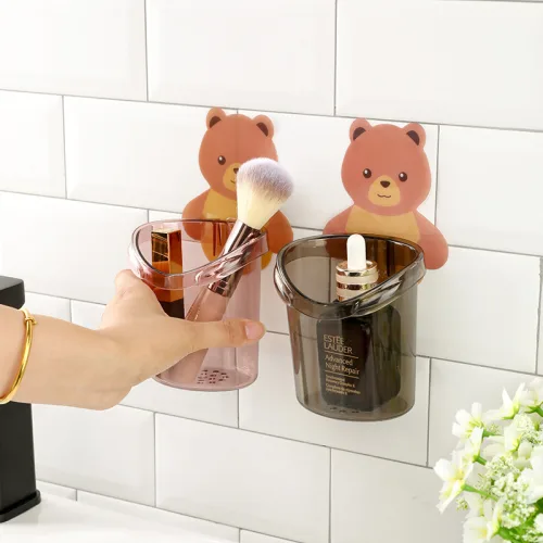 Nguồn hàng sỉ combo 2 Cốc Dán Tường Hình Gấu - Cốc Đựng Kem Đánh Răng Dao Cạo Râu Cắm Bút 10.5x8x9.5cm