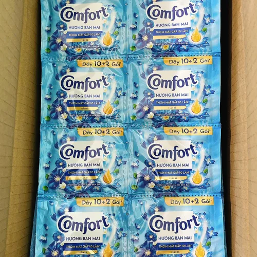 Nước xả vải Comfort Hương Ban Mai Thơm Mát xanh biển, combo 2 dây 24 gói 18ml/gói