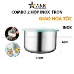 Chuyên sỉ combo 2 Hộp Inox Tròn Đựng Thực Phẩm Có Nắp Đậy 11x11x7cm