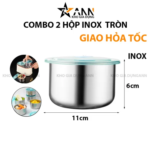 Chuyên sỉ combo 2 Hộp Inox Tròn Đựng Thực Phẩm Có Nắp Đậy 11x11x7cm