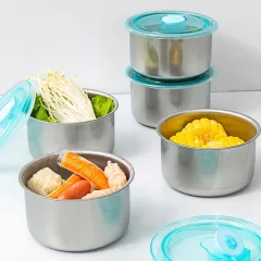 Chuyên sỉ combo 2 Hộp Inox Tròn Đựng Thực Phẩm Có Nắp Đậy 11x11x7cm