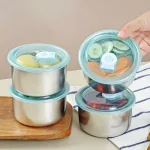 Chuyên sỉ combo 2 Hộp Inox Tròn Đựng Thực Phẩm Có Nắp Đậy 11x11x7cm
