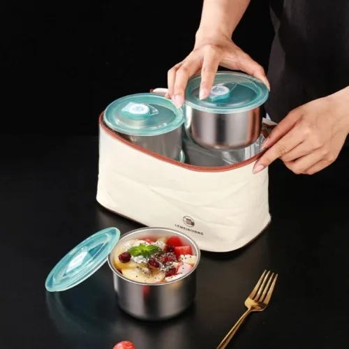 Chuyên sỉ combo 2 Hộp Inox Tròn Đựng Thực Phẩm Có Nắp Đậy 11x11x7cm