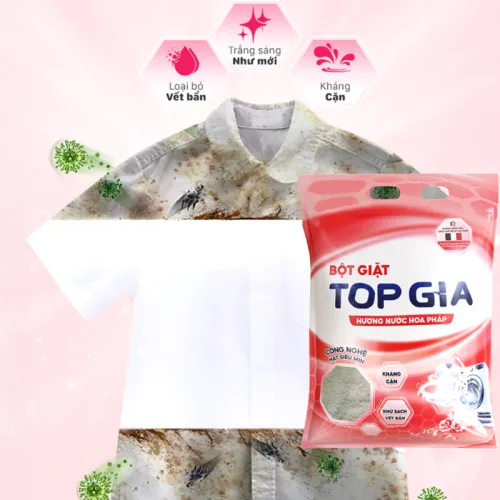 Bột giặt quần áo Top Gia hương nước hoa Pháp, 2 túi 850g
