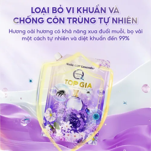 Nước giặt Topgia Đắm Say màu tím, combo 2 túi 1 lít