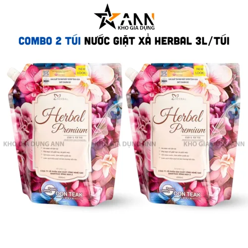 Nơi lấy sỉ combo 2 Túi Nước Giặt Xả Herbal Prmium Hương Nước Hoa 3L/Túi