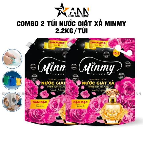 Combo 2 túi nước giặt xả Minmy, màu tím hoặc hồng, 2,2 kg/túi