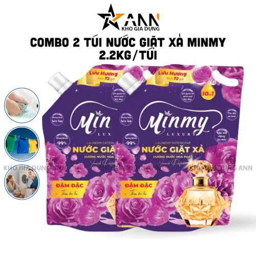 Combo 2 túi nước giặt xả Minmy, màu tím hoặc hồng, 2,2 kg/túi