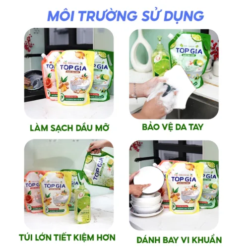 Shop sỉ combo 2 Túi Nước Rửa Chén Top Gia Dung Tích 2L/Túi