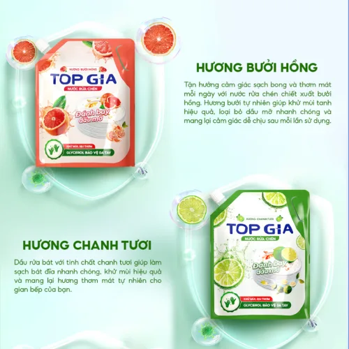 Shop sỉ combo 2 Túi Nước Rửa Chén Top Gia Dung Tích 2L/Túi