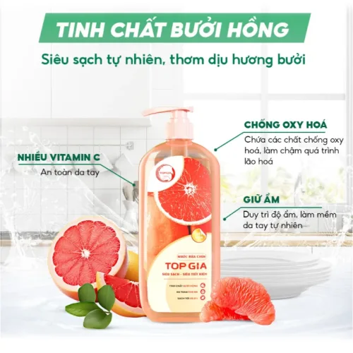 Chuyên sỉ combo 3 Chai Nước Rửa Chén Top Gia Hương Chanh Tươi - Hương Gừng- Hương Bưởi Hồng 1kg/chai