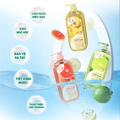 Chuyên sỉ combo 3 Chai Nước Rửa Chén Top Gia Hương Chanh Tươi - Hương Gừng- Hương Bưởi Hồng 1kg/chai