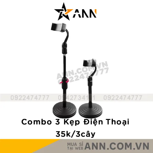 Chuyên sỉ combo 3 Giá Đỡ Điện Thoại Để Bàn - Kẹp Điện Thoại Livestream Quay Video 2 Tầng - Giá Màu Đen Đế Tròn Xoay 360 Độ 29.5xcm