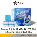 Bộ 3 hộp viên tẩy lồng máy giặt JIELILIANG, 12 viên/hộp, 9x8x5cm
