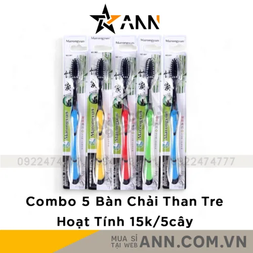 Bộ 5 bàn chải đánh răng than tre Marongun lông mềm 21cm
