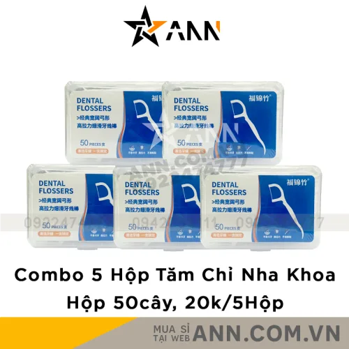 Shop sỉ combo 5 Hộp Tăm Chỉ Nha Khoa Vệ Sinh Răng Miệng Dental Flossers - Hộp 50 Tăm Nha Khoa 8,4x5,8x2,7cm