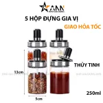 Chuyên sỉ combo 5 Hũ Đựng Gia Vị Bằng Thuỷ Tinh - Lọ Đựng Gia Vị Thuỷ Tinh Có Nắp Đậy Kèm Thìa Nhà Bếp 13x5cm