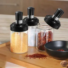Chuyên sỉ combo 5 Hũ Đựng Gia Vị Bằng Thuỷ Tinh - Lọ Đựng Gia Vị Thuỷ Tinh Có Nắp Đậy Kèm Thìa Nhà Bếp 13x5cm
