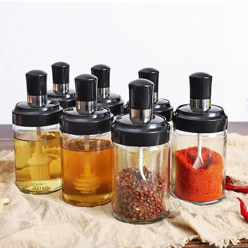 Chuyên sỉ combo 5 Hũ Đựng Gia Vị Bằng Thuỷ Tinh - Lọ Đựng Gia Vị Thuỷ Tinh Có Nắp Đậy Kèm Thìa Nhà Bếp 13x5cm