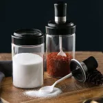 Chuyên sỉ combo 5 Hũ Đựng Gia Vị Bằng Thuỷ Tinh - Lọ Đựng Gia Vị Thuỷ Tinh Có Nắp Đậy Kèm Thìa Nhà Bếp 13x5cm