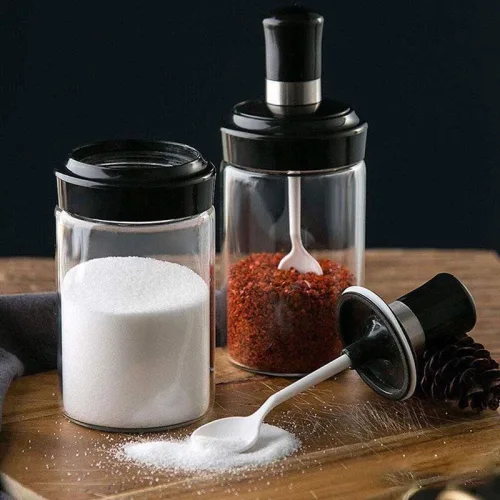 Chuyên sỉ combo 5 Hũ Đựng Gia Vị Bằng Thuỷ Tinh - Lọ Đựng Gia Vị Thuỷ Tinh Có Nắp Đậy Kèm Thìa Nhà Bếp 13x5cm