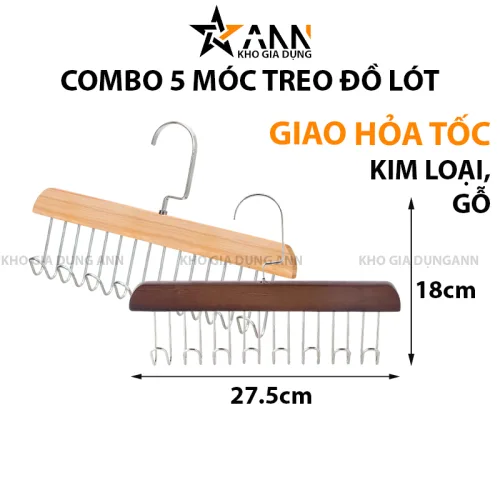 Bộ 5 thanh treo đồ lót bằng gỗ, mỗi thanh 8 móc xoay 360 độ