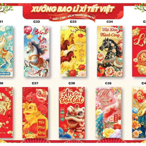 Chỗ sỉ combo 100 Bao Lì Xì Tết Bính Ngọ 2026 - Khách Chọn Tối Đa 10 mẫu
