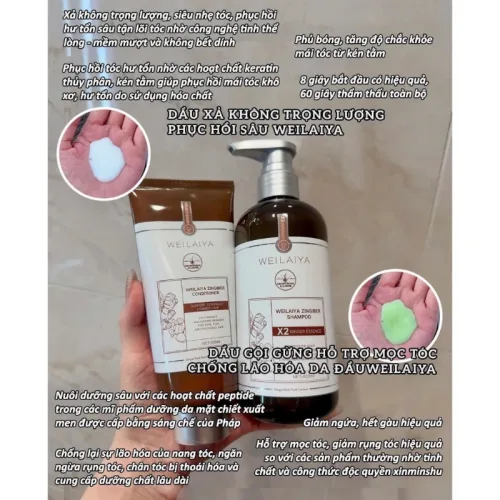 Bộ Weilaiya Zingiber X2 Ginger Essence Gội Xả Gừng Nâu