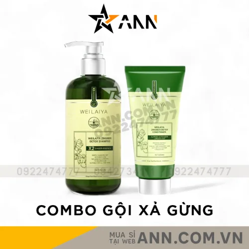 Shop sỉ combo Dầu Gội Xả Gừng Weilaiya Màu Xanh Zingiber Detox X2 Ginger Essence Giúp Tóc Bóng Khỏe Giảm Gãy Rụng