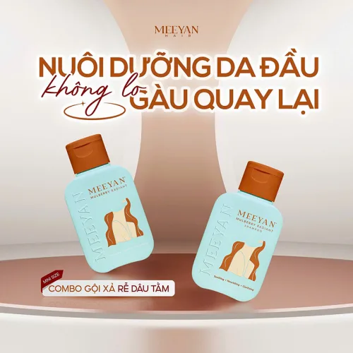 Bộ sản phẩm dầu gội và dầu xả rễ dâu tằm Meeyan Mini