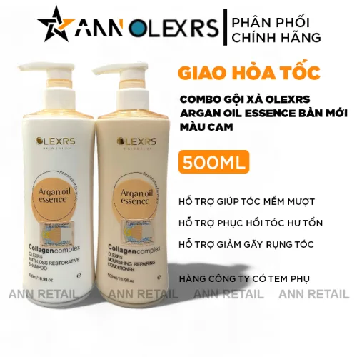Bộ dầu gội và dầu xả Olexrs Argan Oil Essence màu cam 500ml bản mới 2024