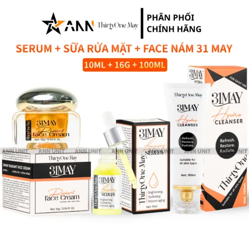 Bộ 3 món 31may: Sữa rửa mặt Hydra Cleanser 100ml, serum căng bóng Acnidrop 10ml và kem nám 16g