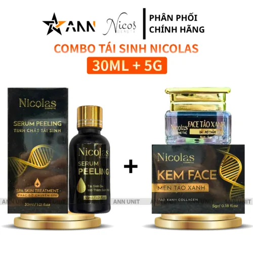Nơi lấy sỉ combo Tái Sinh Nicolas - Serum Peeling 30ml & Kem Face Men Tảo Xanh Collagen 5g Chính Hãng