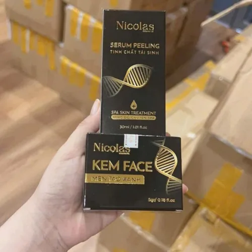 Nơi lấy sỉ combo Tái Sinh Nicolas - Serum Peeling 30ml & Kem Face Men Tảo Xanh Collagen 5g Chính Hãng
