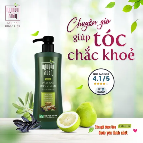 Dầu gội dược liệu Nguyên Xuân xanh lá đậm 450ml - 520g cho tóc hư tổn
