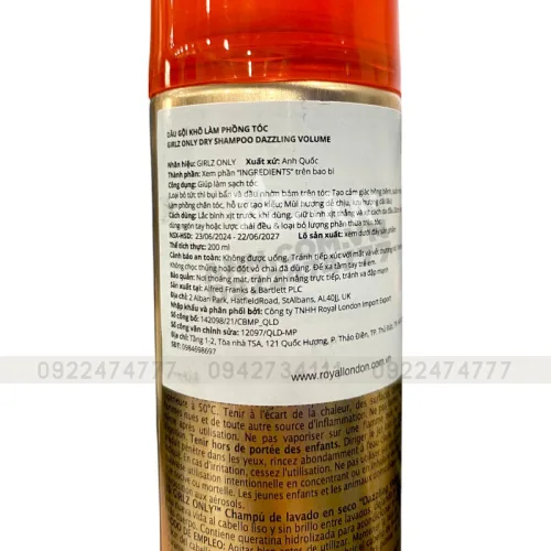 Dầu gội khô Girlz Only cam 200ml dạng xịt