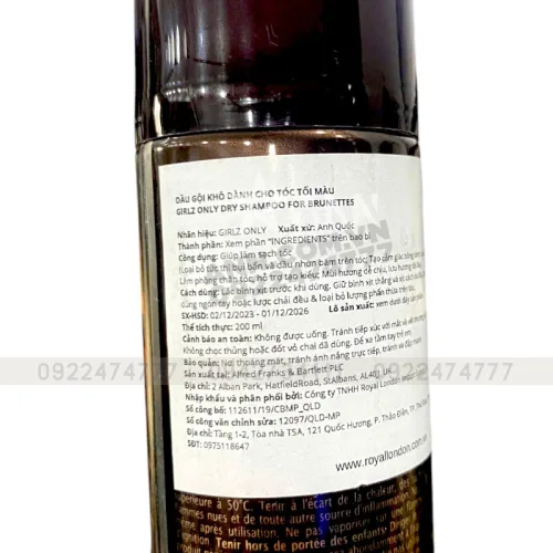 Shop sỉ dầu Gội Khô Girlz Only Màu Nâu 200ml - Dầu Gội Khô Cho Tóc Tối Màu