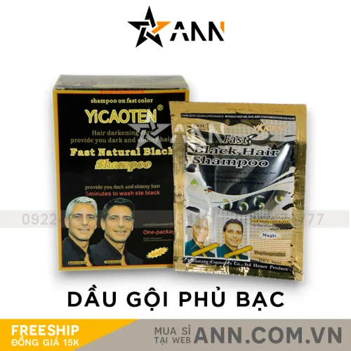 Dầu gội phủ bạc YiCAOTEN màu đen, hộp 10 gói