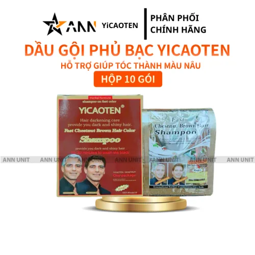 Yicaoten Dầu Gội Phủ Bạc Màu Nâu, Hộp 10 Gói