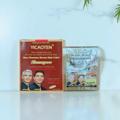 Yicaoten Dầu Gội Phủ Bạc Màu Nâu, Hộp 10 Gói