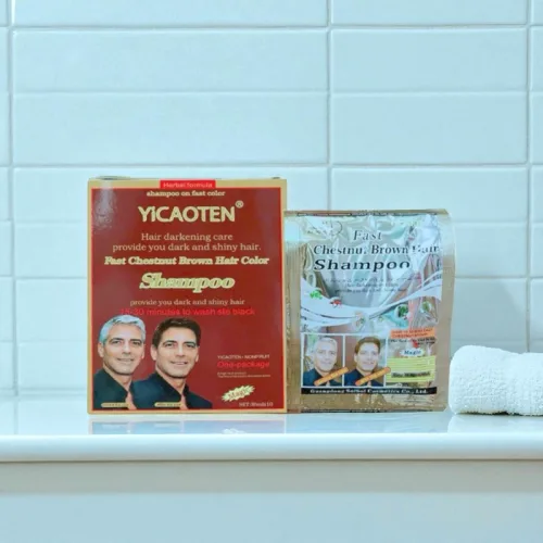 Yicaoten Dầu Gội Phủ Bạc Màu Nâu, Hộp 10 Gói