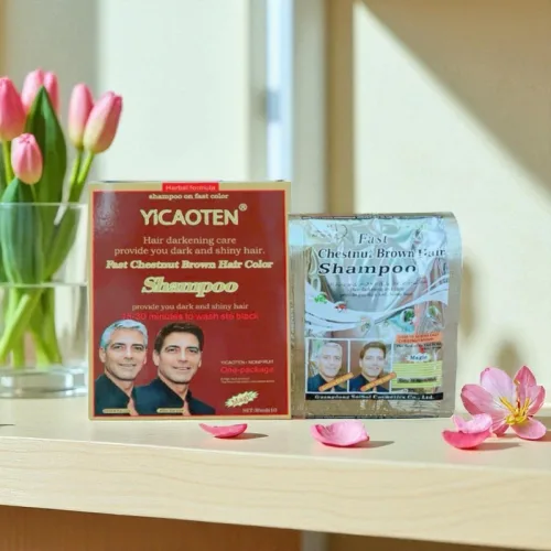 Yicaoten Dầu Gội Phủ Bạc Màu Nâu, Hộp 10 Gói