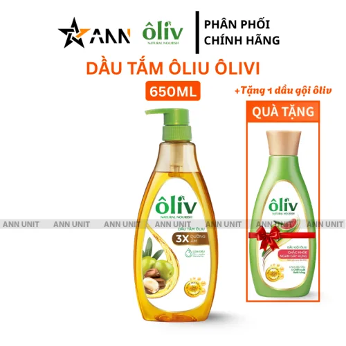Dầu tắm Ôliv Ôliu 3X dưỡng ẩm 650ml, kèm dầu gội Ôliu