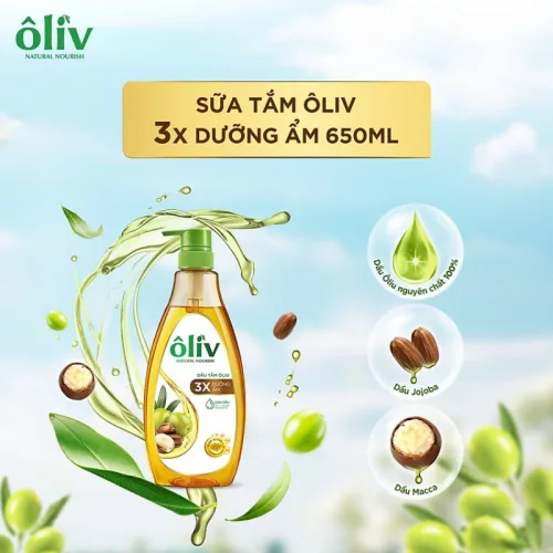 Dầu tắm Ôliv Ôliu 3X dưỡng ẩm 650ml, kèm dầu gội Ôliu
