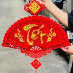 Dây treo quạt nhung đỏ, quạt treo tường trang trí Tết