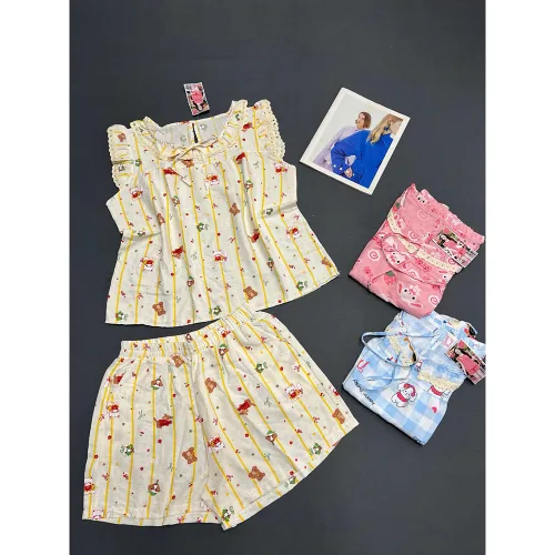 Chuyên sỉ đồ Bộ Nữ Áo 3 Lỗ Quần Đùi Họa Tiết Trẻ Trung Dễ Thương Vải Cotton Hàn Mịn Mát Size 45-62kg