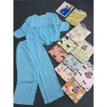 Bộ nữ vải tole họa tiết đáng yêu, áo babydoll tay dài và quần dài, size 45-62kg