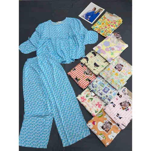 Bộ nữ vải tole họa tiết đáng yêu, áo babydoll tay dài và quần dài, size 45-62kg – một lựa chọn đáng tham khảo trong đồ bộ nữ